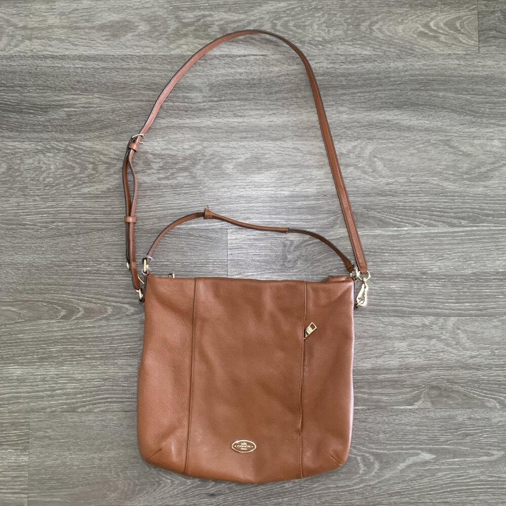 Womens Coach Isabelle Brown Pebbled Leather Shoulder Zip Bag Purse F34511